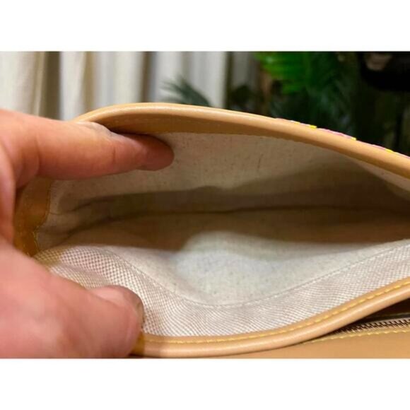 AUTHENTIC TORY BURCH TAN AND PINK AND ORANGE JAMES HANDBAG - Picture 9 of 12